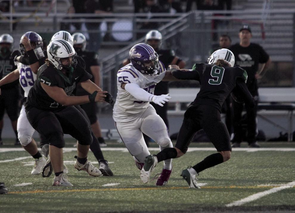 Tokay's Fahad Akhlaq pursues McNair quarterback Skyler Bell during a 2024 game in Stockton.